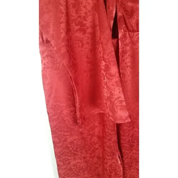 Twisted Wunder London Women's Sz. 8 Tie Front Jumpsuit In Satin Jacquard Red NWT - Picture 5 of 8